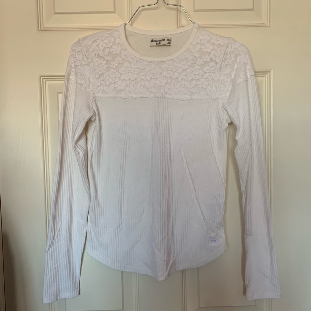 Abercrombie Kids Ribbed White Lace Long Sleeve Top